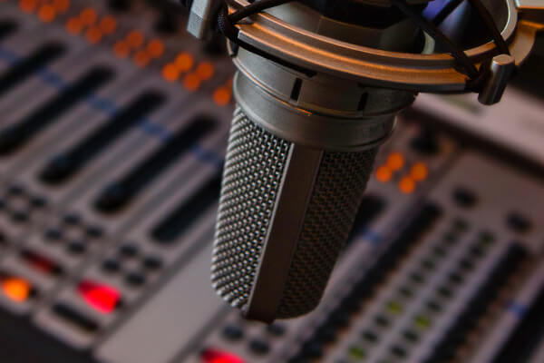 A SiriusXM Canada studio microphone and control board