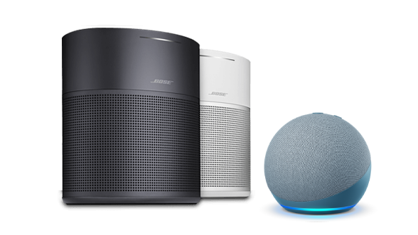A Bose SoundTouch speaker paired with an Amazon Echo Dot.
