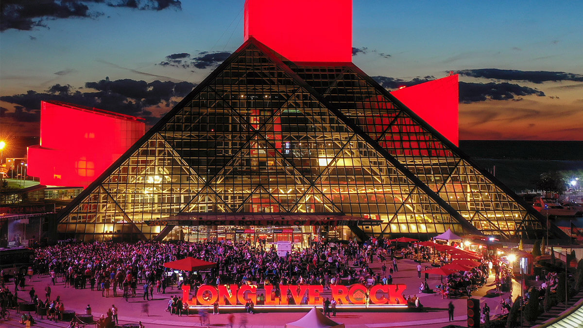 An image of the Rock and Roll Hall of Fame in Cleveland, Ohio.