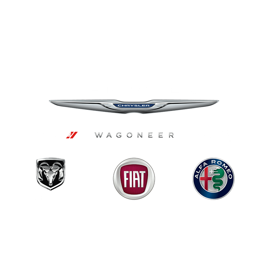 Chrysler, Dodge, Wagoneer, Jeep, RAM, Fiat, Alfa Romeo Logos