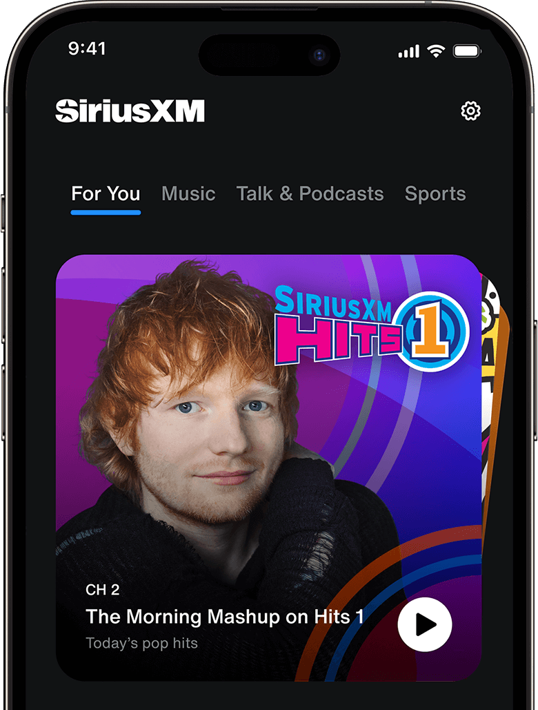 A mobile phone featuring Ed Sheeran on the SiriusXM app.