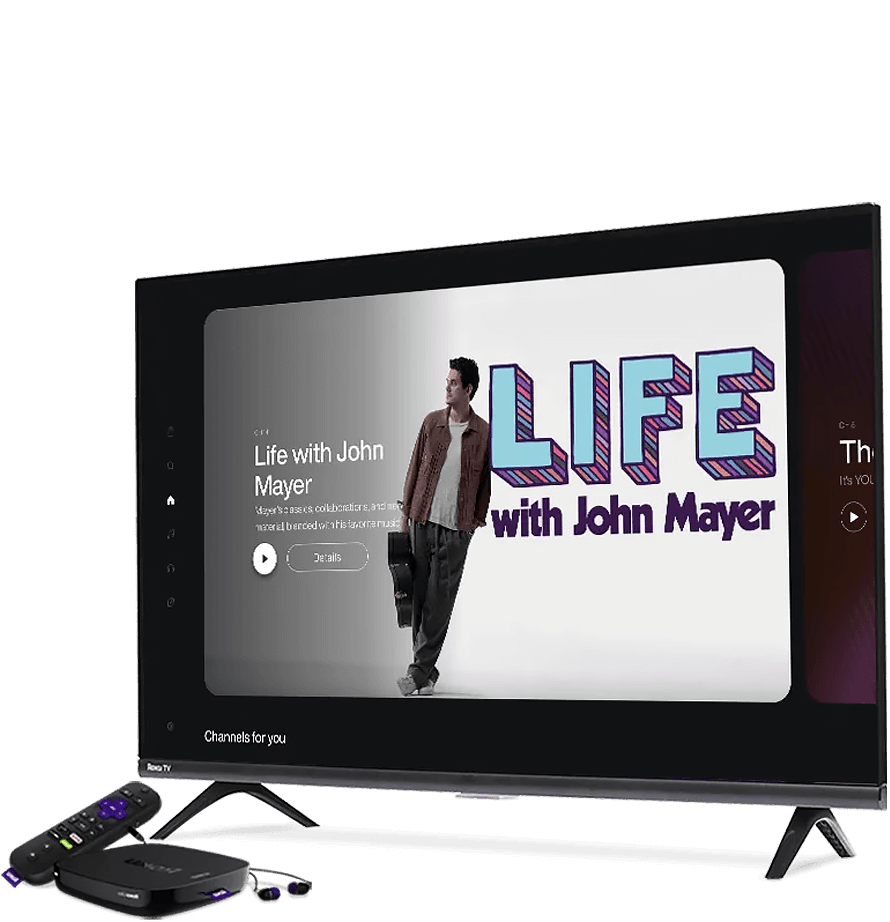 The SiriusXM app displayed on a television attached to a Roku device.