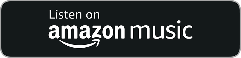 A rectangular black button with the text Listen on amazon music in white letters, featuring the Amazon logo.