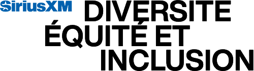 L'image présente le logo SiriusXM en bleu, suivi d'un texte français en gras et en noir indiquant DIVERSITÉ ÉQUITÉ ET INCLUSION sur un fond clair, soulignant la vision et l'engagement de l'entreprise en matière d'avantages sur le lieu de travail.