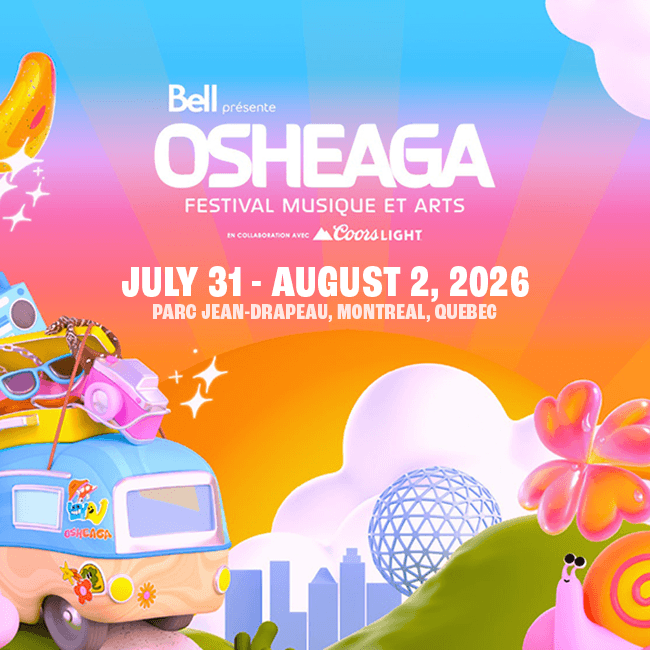 Osheaga Festival Musique et Arts, presented by Bell and in collaboration with Coors Light, takes place July 31 - August 2, 2026, at Parc Jean-Drapeau, Montreal, Quebec.