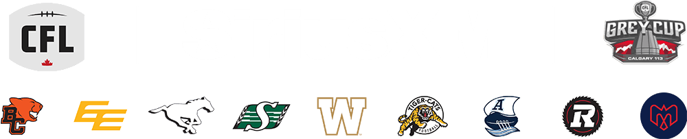 A row of CFL team logos sits beneath the CFL, SiriusXM, and Grey Cup logos, celebrating Canadian CFL football. Listen on Canada Talks and on Attitude Franco for Montreal Alouettes game coverage.