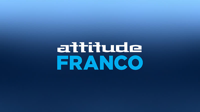 Text logo reading attitude FRANCO with attitude in white and FRANCO in bold blue, set against a blue gradient background. Listen to Attitude Franco on SiriusXM.