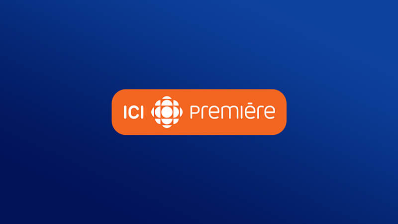 An orange rectangle with rounded edges displays the ICI Radio-Canada logo and the word “premiére” in white text, set against a blue gradient background. Listen to Ici Premiére on SiriusXM.