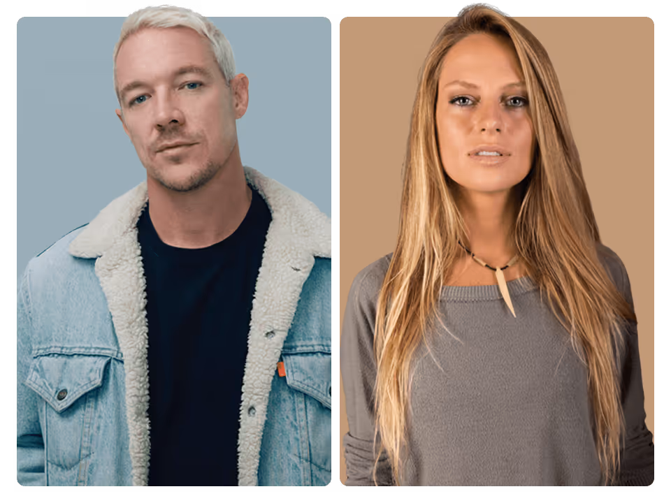 Diplo apparaît en veste en jean clair et Nora En Pure en pull gris, chacun devant un fond uni. Écoutez de la musique dance et électronique sur SiriusXM.